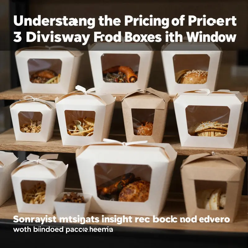 A visually appealing display of different 3 division takeaway food boxes with windows, emphasizing their practicality and allure.