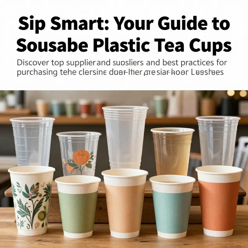 A vibrant collage of disposable plastic tea cups ideal for beverage shops, highlighting diversity in size and design.