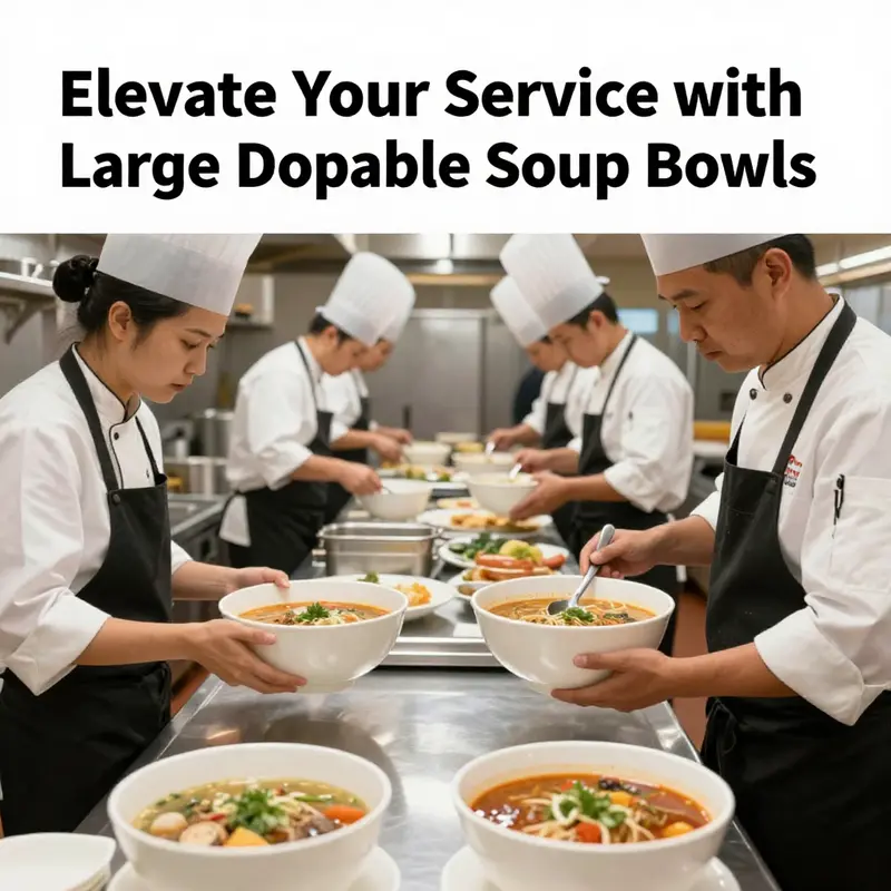 Chefs utilizing large disposable soup bowls in a vibrant kitchen setting.