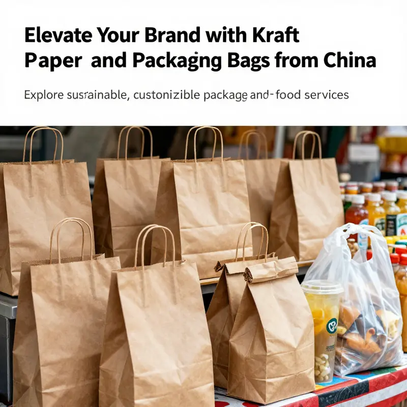 Collage of kraft paper and plastic food packaging bags, illustrating their usage in different food and beverage settings.