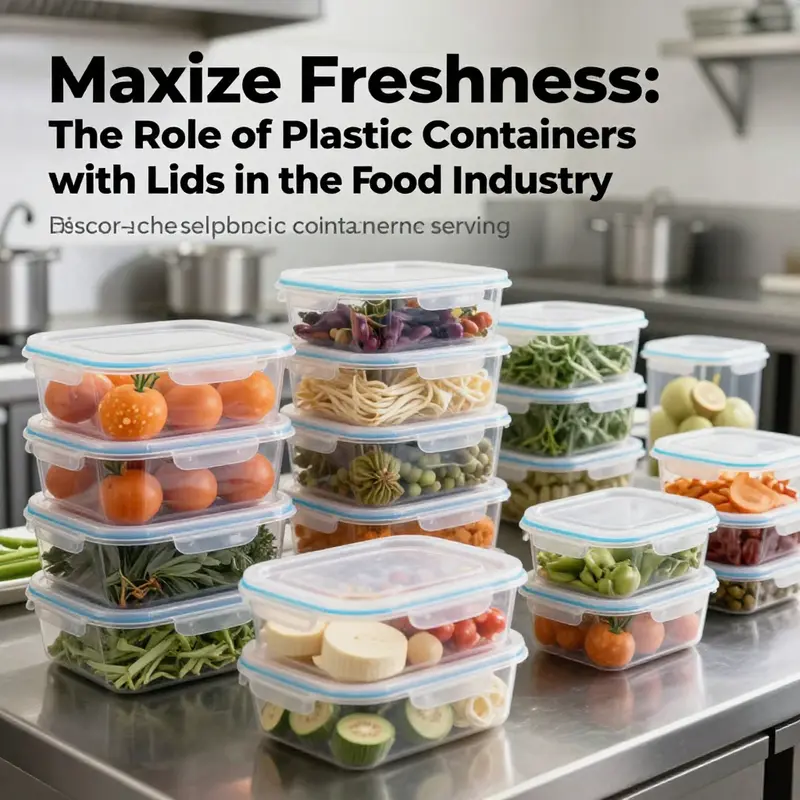 A commercial kitchen filled with neatly arranged food-safe plastic containers, emphasizing preparation and organization.