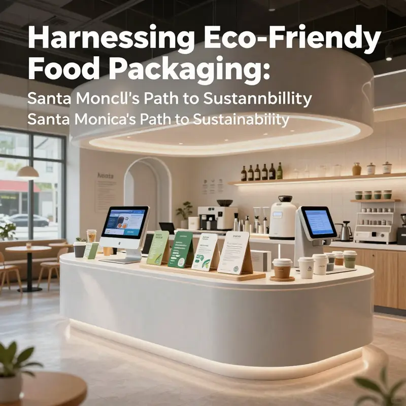 A display of various eco-friendly food packaging materials available in Santa Monica, emphasizing sustainability and innovation.