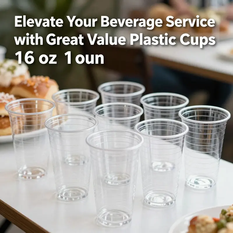 Showcasing the clarity and capacity of Great Value Disposable Plastic Cups.