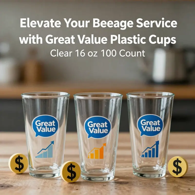 Showcasing the clarity and capacity of Great Value Disposable Plastic Cups.