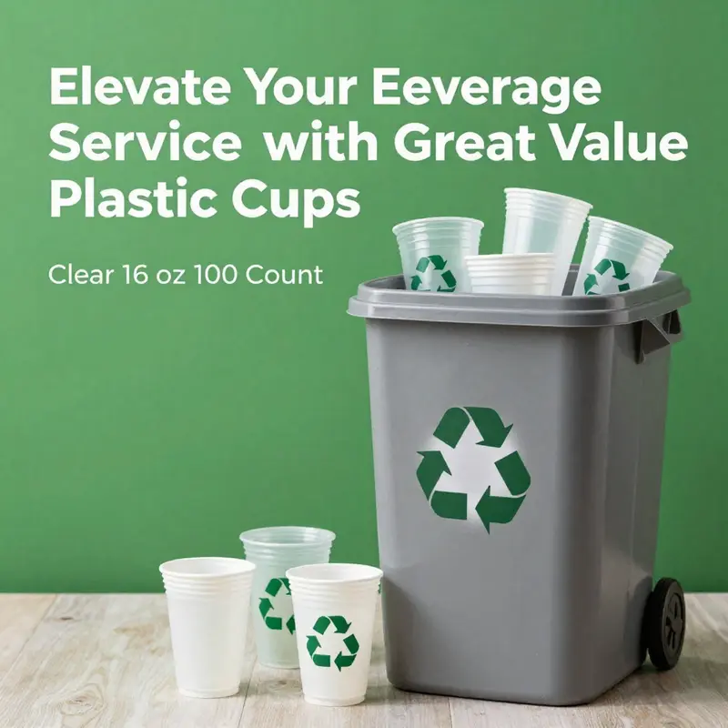 Showcasing the clarity and capacity of Great Value Disposable Plastic Cups.