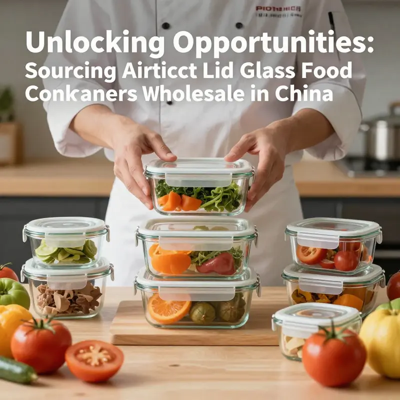 A diverse selection of airtight lid glass food containers, highlighting sizes and designs available from wholesalers.