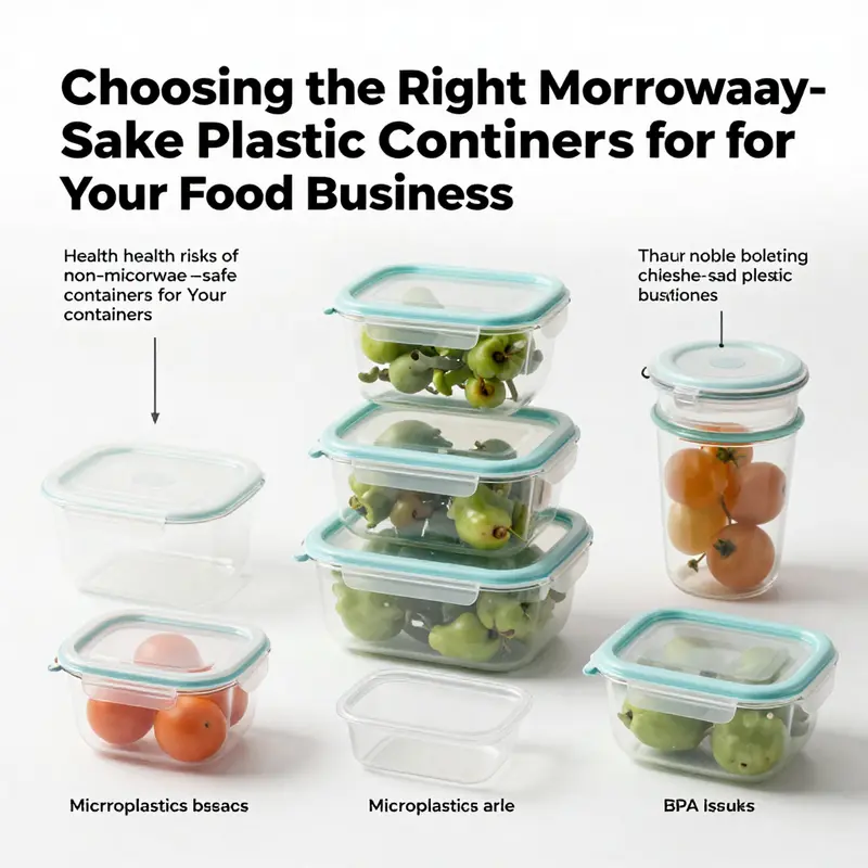Diverse microwave-safe plastic containers labeled for safe food storage.