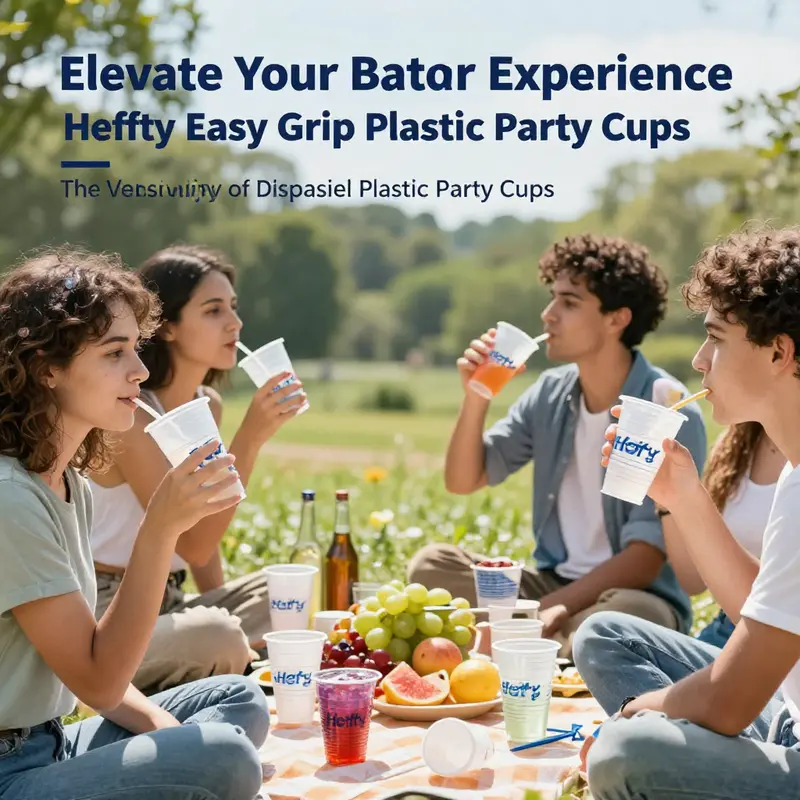 The durable, anti-slip design of Hefty Easy Grip Disposable Plastic Party Cups.