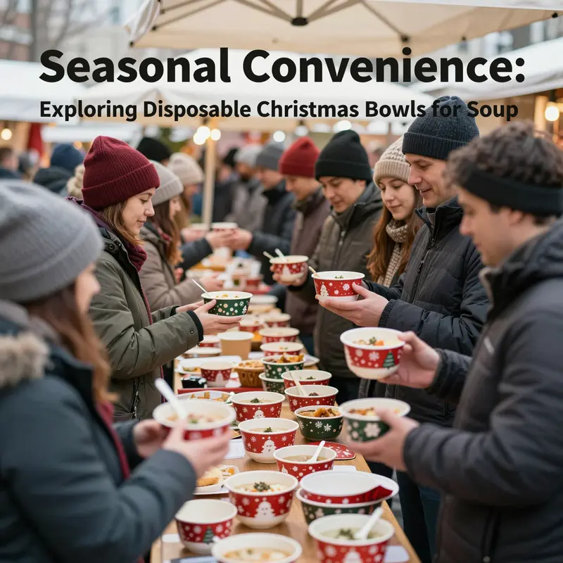An array of decorative disposable Christmas bowls designed specifically for serving soup during festive occasions.