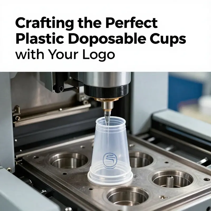 Demonstration of the hot stamping process for logo application on plastic disposable cups.