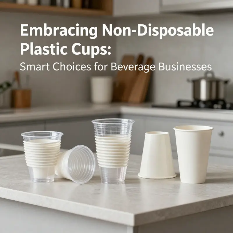 Showcasing the stacked non-disposable plastic cups, highlighting their durability.