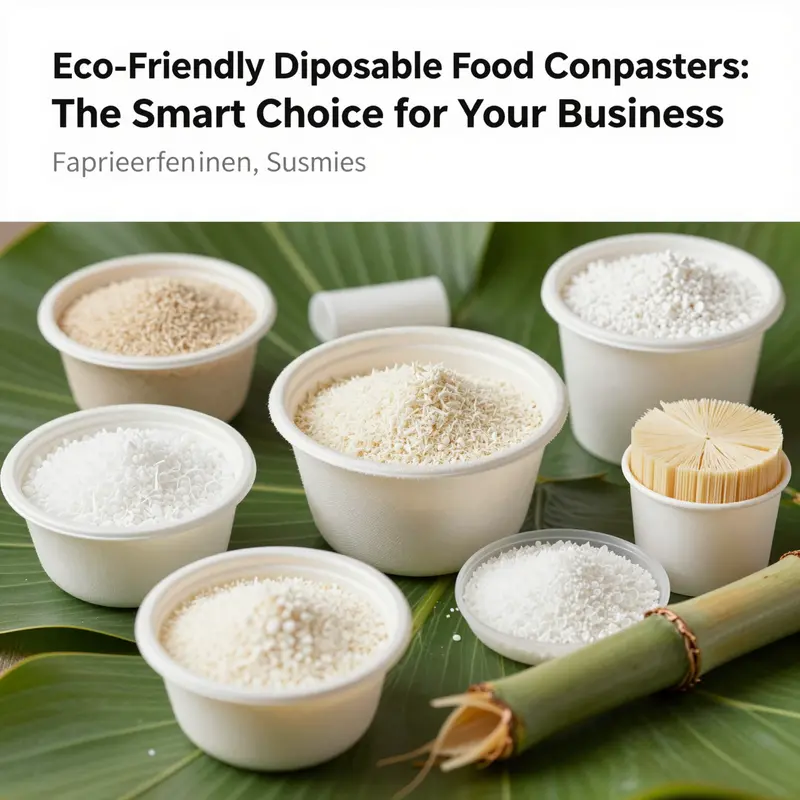 Eco-friendly disposable food containers showcasing sustainable materials in a natural setting.