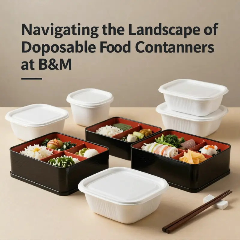 A collection of eco-friendly disposable food containers available at B&M, representing the latest market trends.