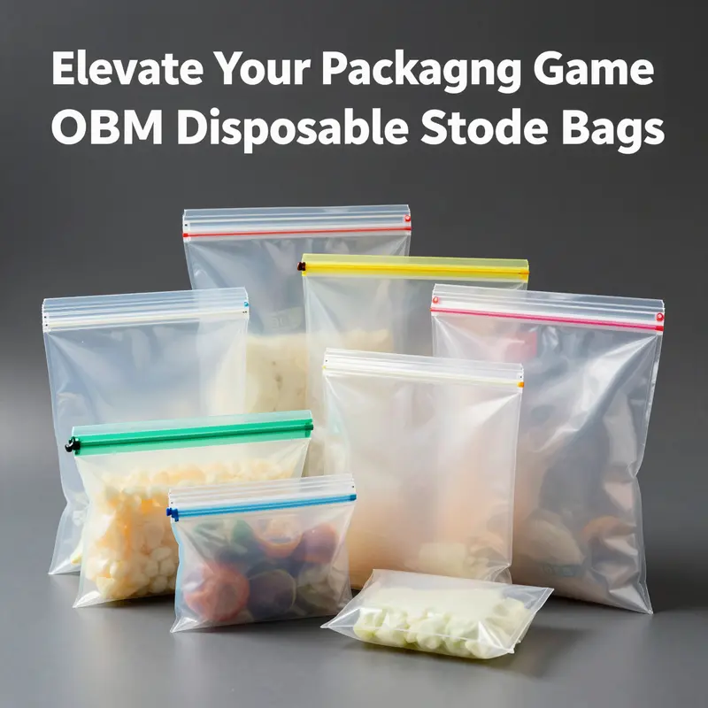 Various OEM disposable food storage bags demonstrating multiple design options and materials used.
