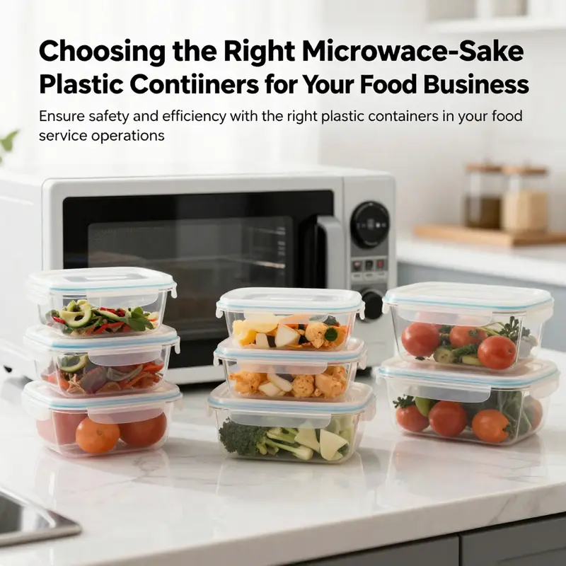 An organized kitchen with diverse microwave-safe plastic containers filled with various foods, illustrating a focus on safety and efficiency.