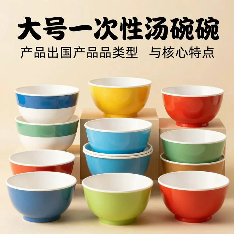 An array of large disposable soup bowls highlighting diverse designs and usages.