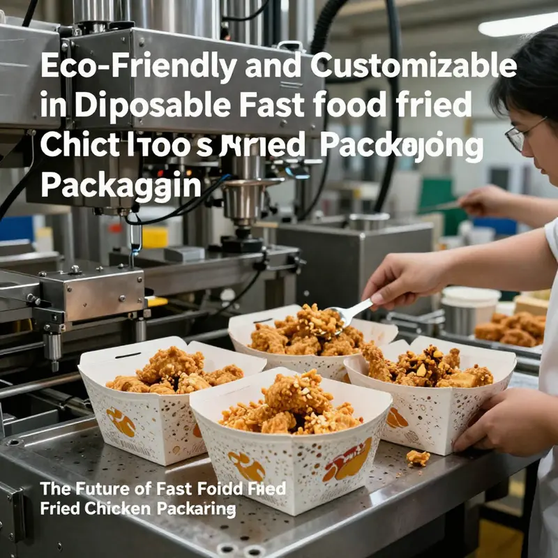 Sustainable materials for disposable packaging in fast food fried chicken service.