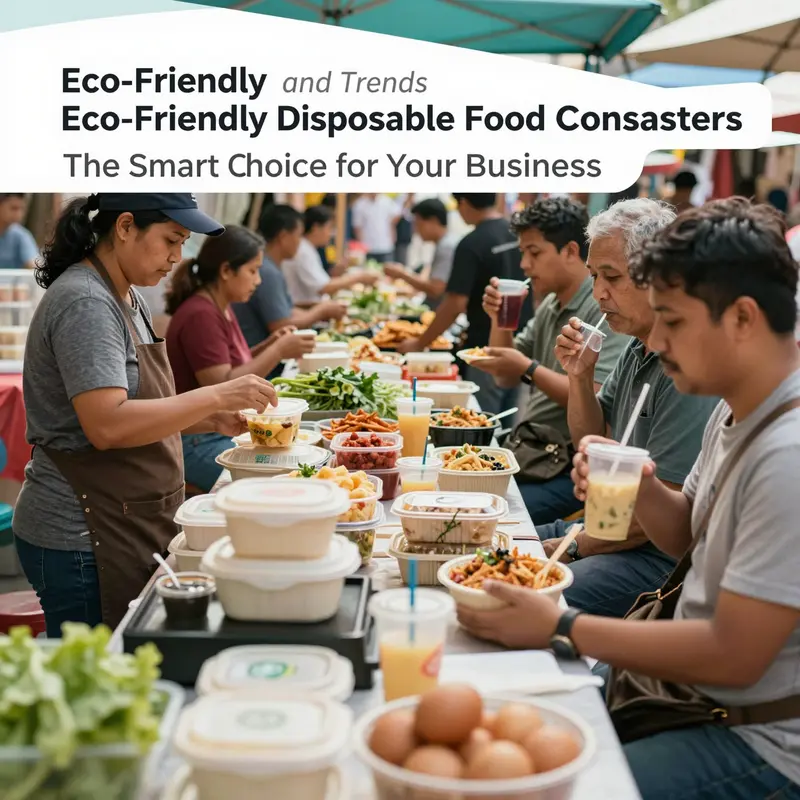 Eco-friendly disposable food containers showcasing sustainable materials in a natural setting.