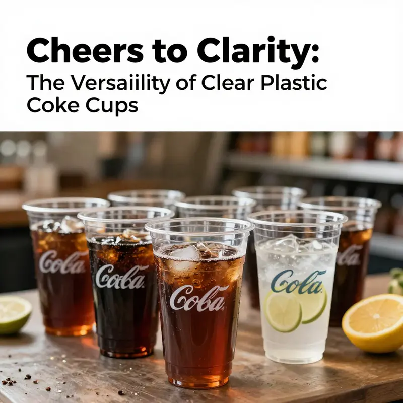 A detailed display of clear plastic Coke cups highlighting their design and branding.