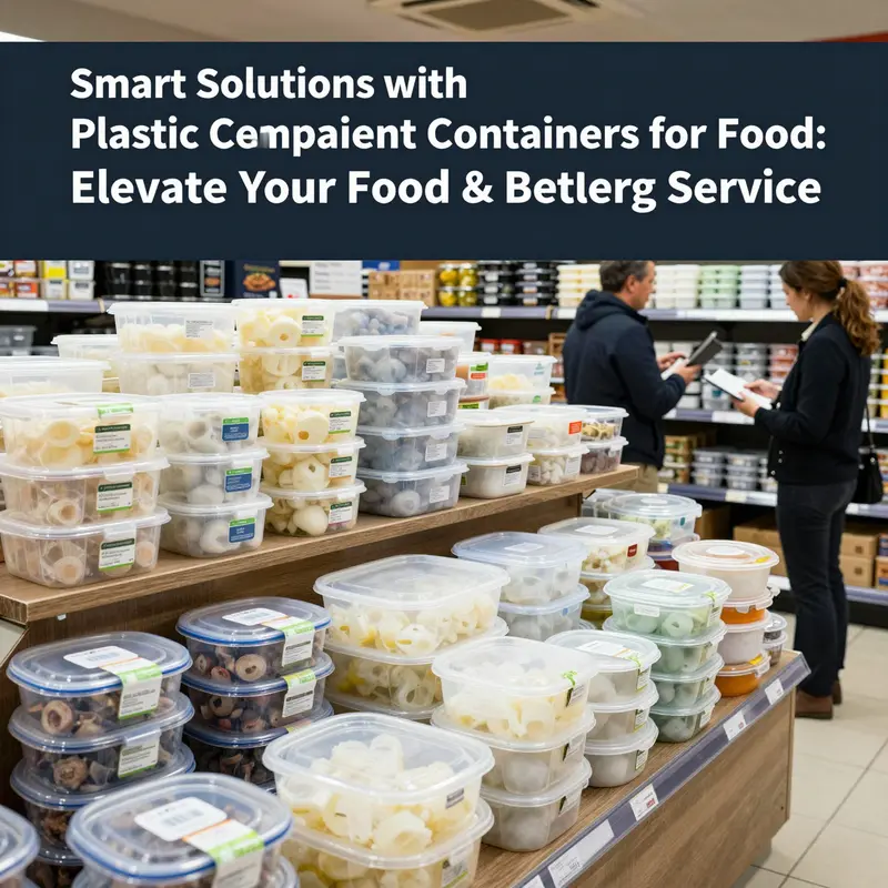 Food-grade plastic compartment containers showcasing material types and safety certifications.