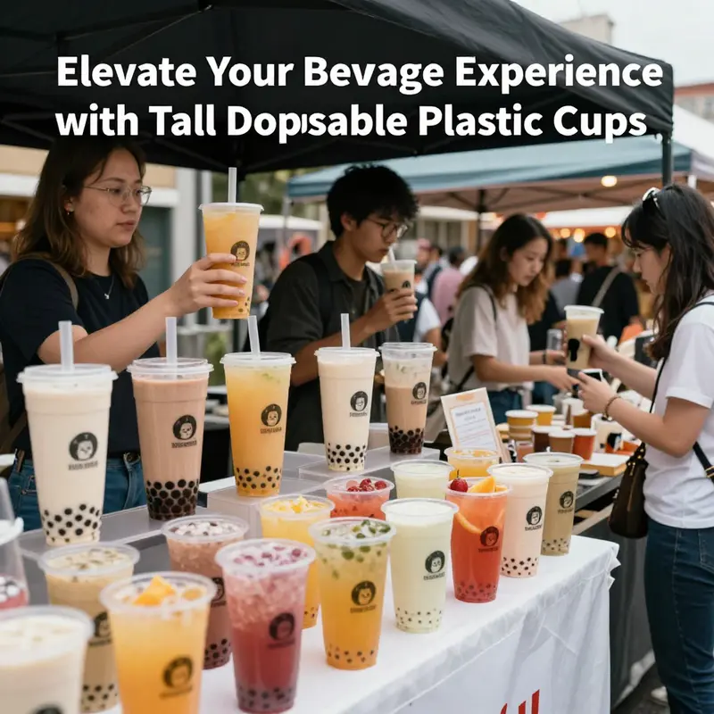 A stunning array of colorful tall disposable plastic cups showcasing a variety of layered drinks.