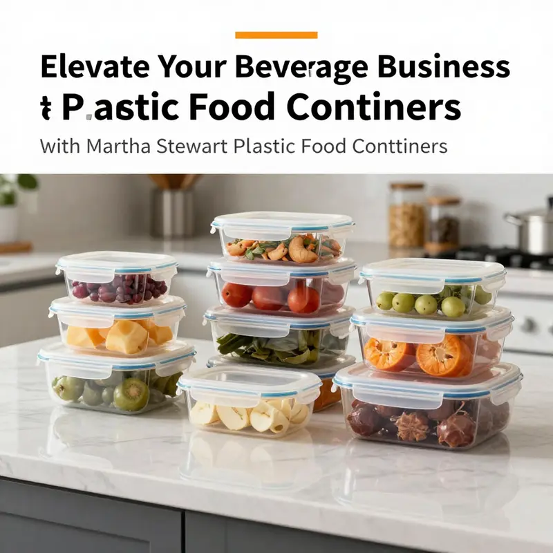An aesthetic layout of Martha Stewart plastic food containers filled with foods on a kitchen countertop, showcasing elegance and practicality.