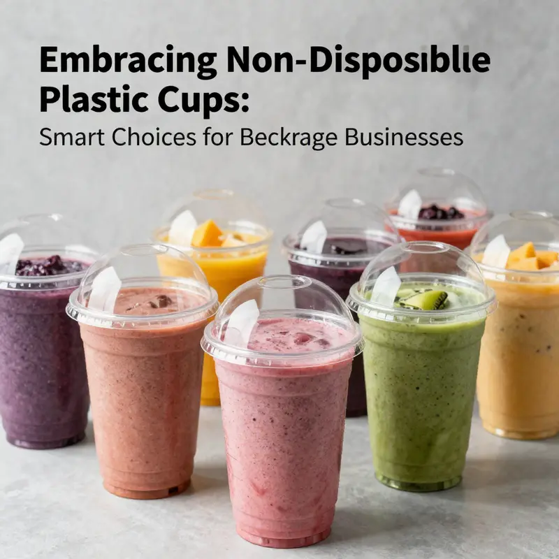 Showcasing the stacked non-disposable plastic cups, highlighting their durability.
