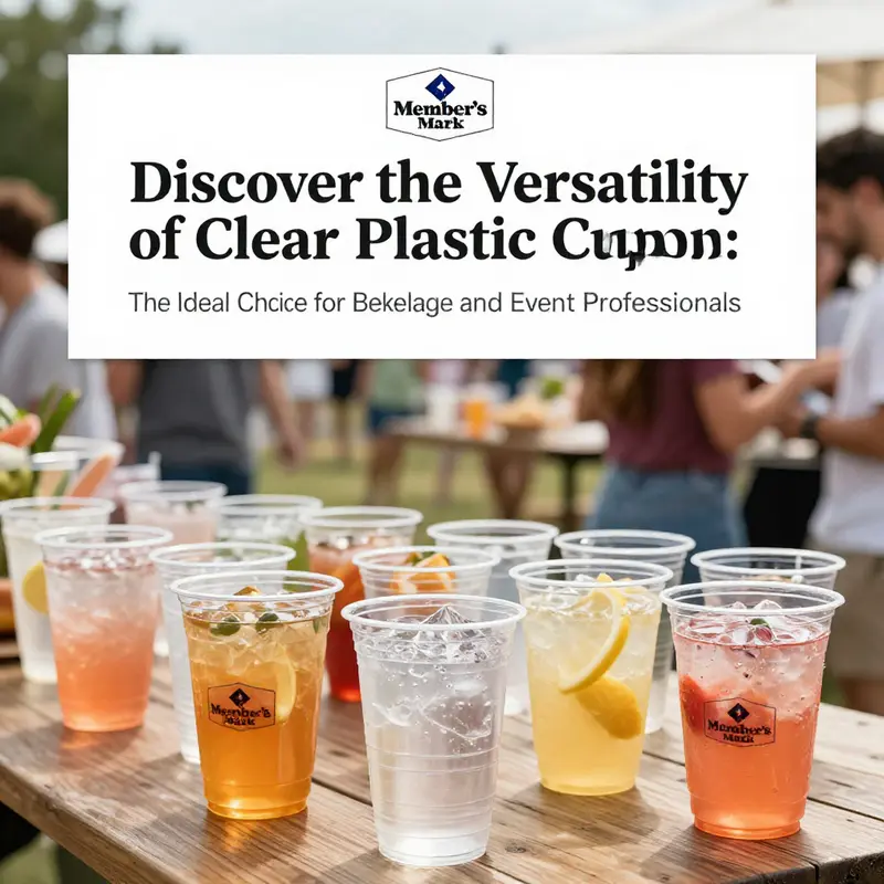 Festive outdoor setting with Member's Mark Clear Plastic Cups filled with diverse beverages.