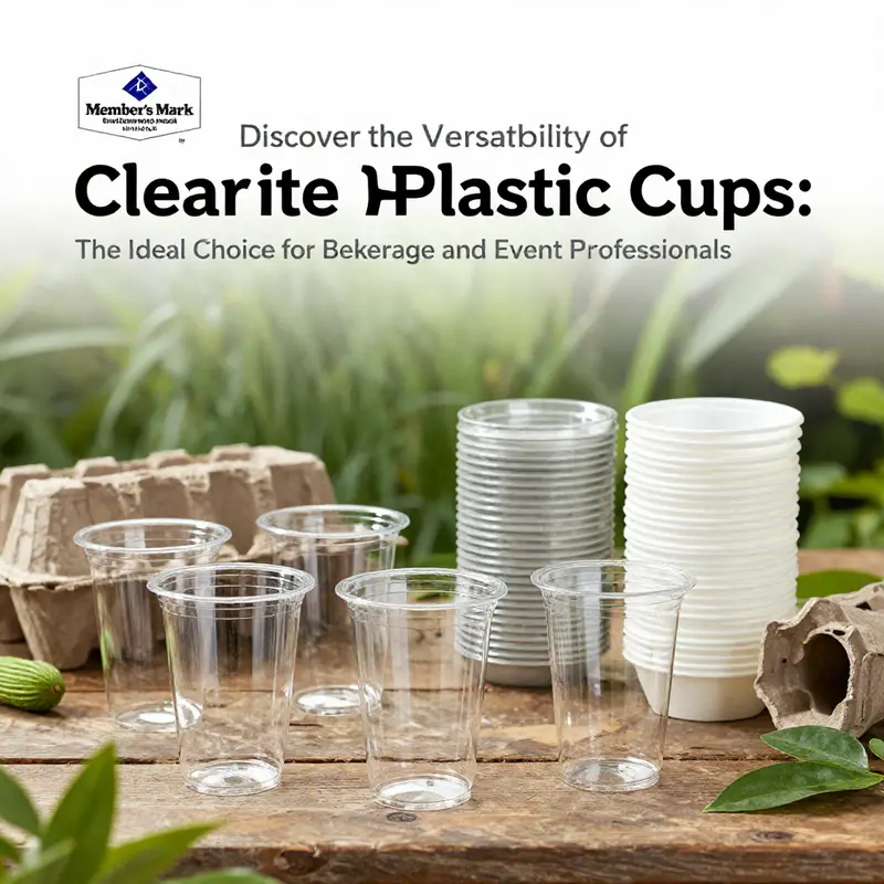 A collection of Member’s Mark Clear Plastic Cups, perfect for showcasing vibrant drinks at any event.