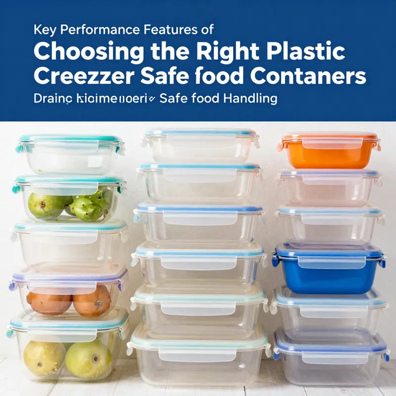 An arrangement of certified plastic food containers emphasizing their safety standards for food handling.