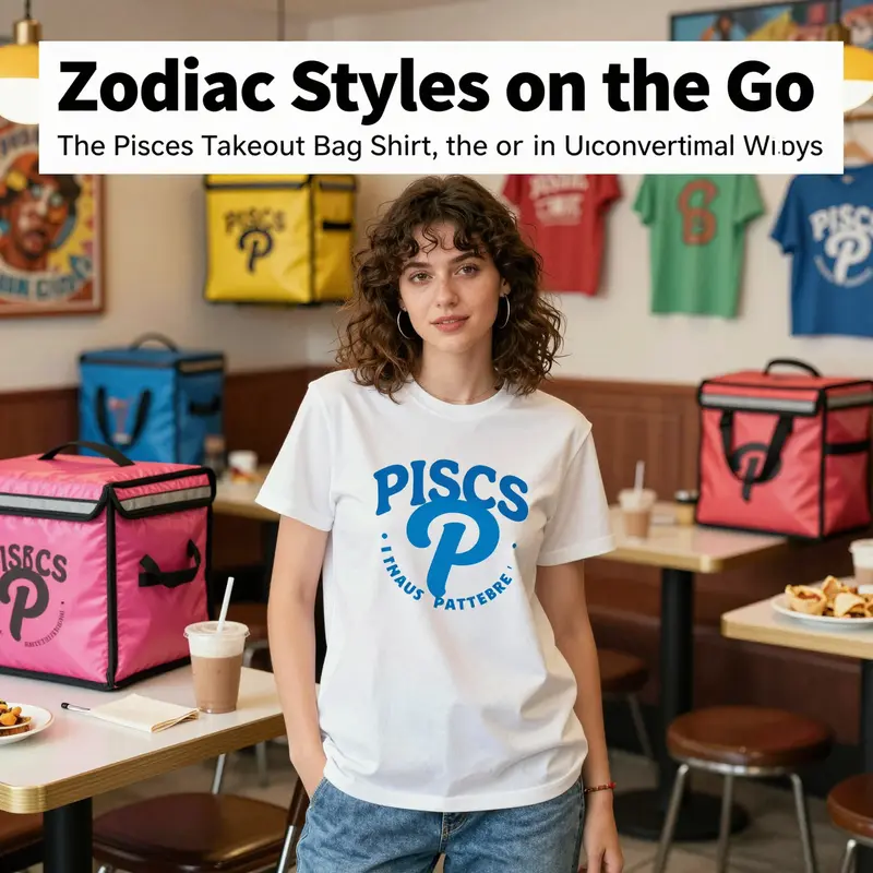 A lively restaurant scene illustrating the blend of Pisces-inspired fashion and takeout experiences.