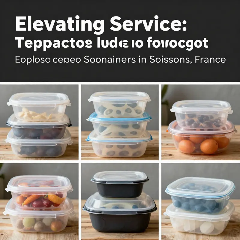 A vibrant collection of plastic food containers used across various dining settings in Soissons, France.