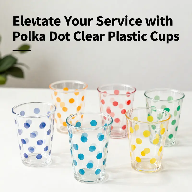 A variety of polka dot clear plastic cups highlighting their cheerful designs and high-quality material.