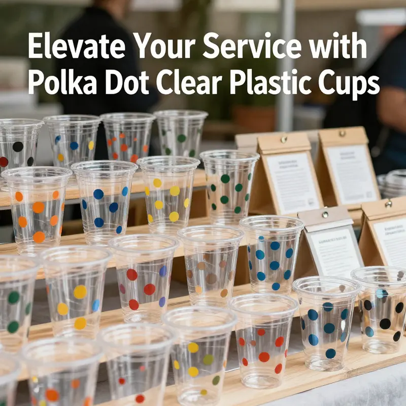 A variety of polka dot clear plastic cups highlighting their cheerful designs and high-quality material.