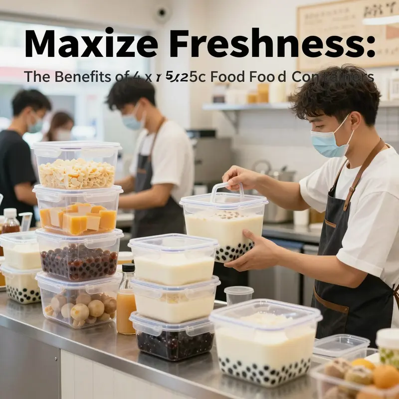 Clear plastic food storage containers in a sustainable kitchen environment, emphasizing eco-conscious practices.