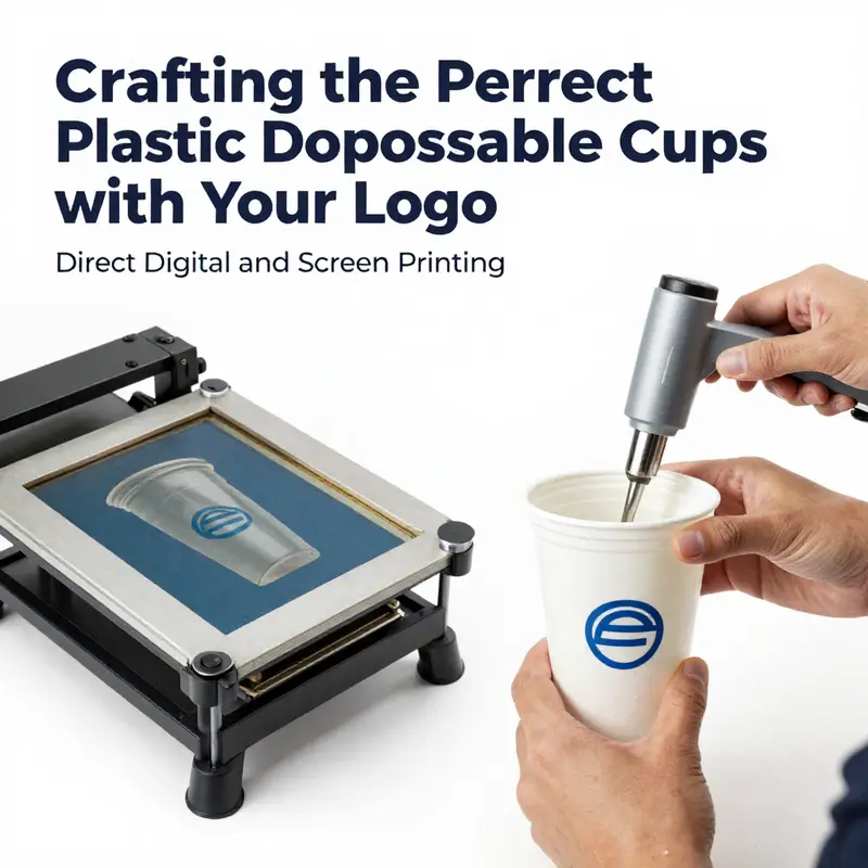 Demonstration of the hot stamping process for logo application on plastic disposable cups.