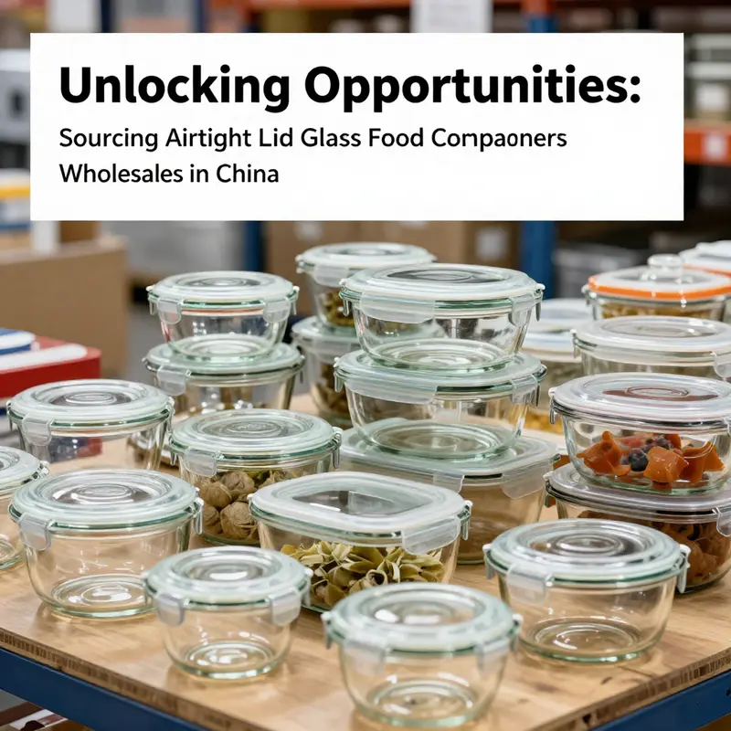 A diverse selection of airtight lid glass food containers, highlighting sizes and designs available from wholesalers.
