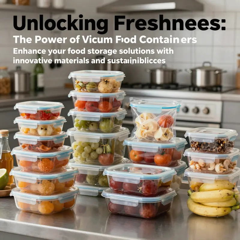 A clean and organized professional kitchen with an array of vacuum food containers on display, highlighting effective food storage.