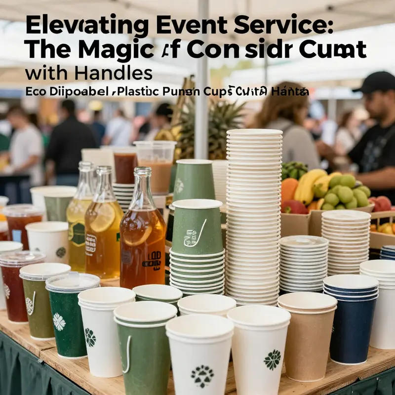 A detailed view of crystal-clear PET disposable punch cups with handles, ideal for serving beverages at events.