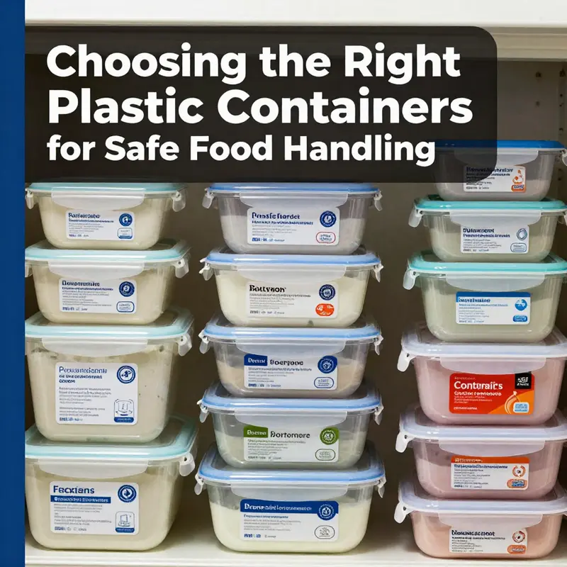 An arrangement of certified plastic food containers emphasizing their safety standards for food handling.