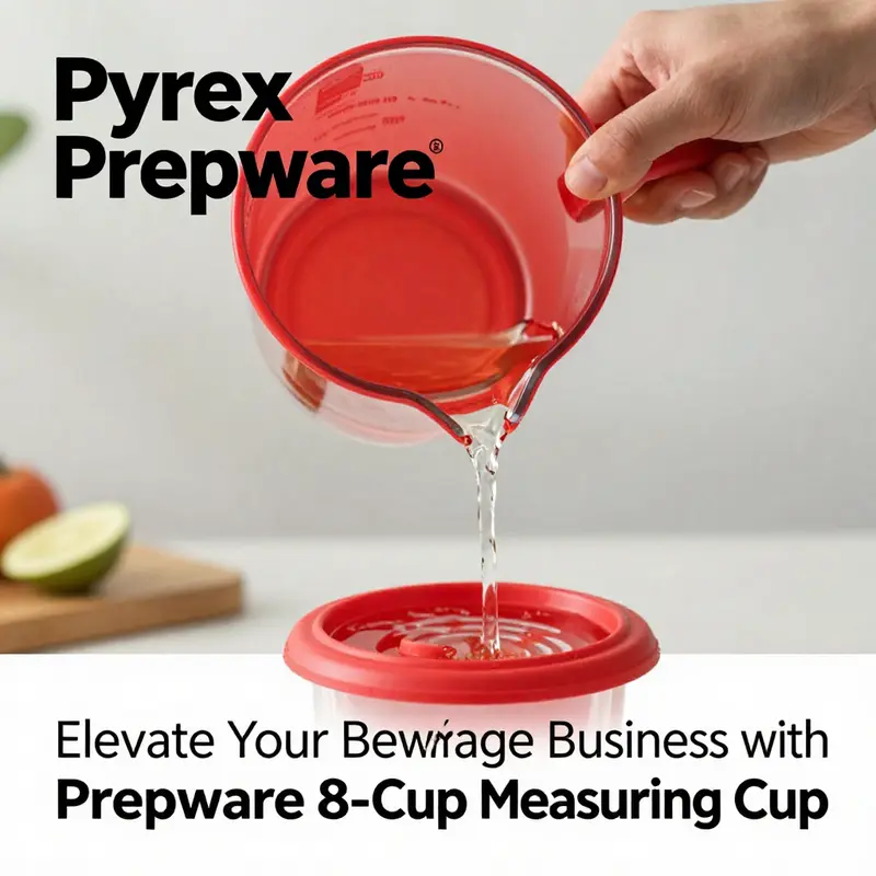 The Pyrex Prepware measuring cup offers clarity and functionality, essential for precise ingredient measurement.