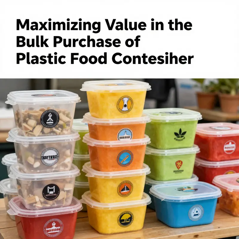Bulk purchasing of plastic food containers in a warehouse setting exemplifies cost savings.