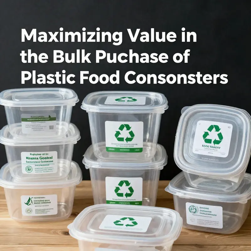 Bulk purchasing of plastic food containers in a warehouse setting exemplifies cost savings.