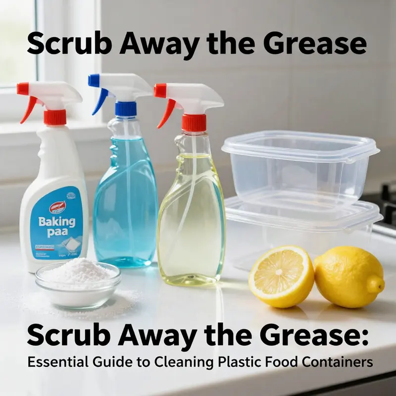 Effective pre-rinse and soak techniques to loosen stubborn grease on plastic food containers.