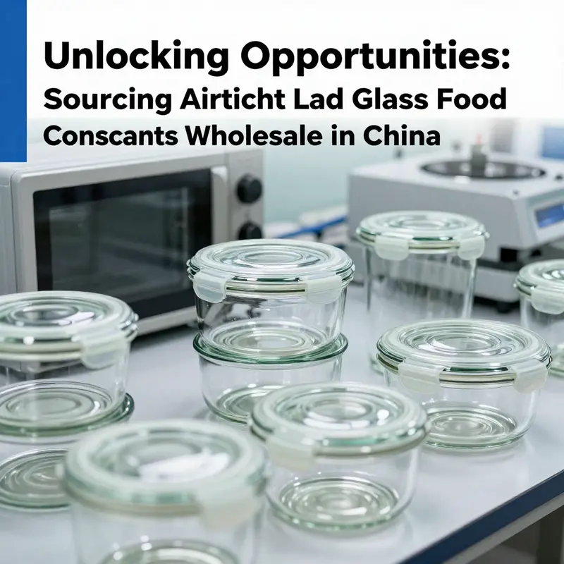 A diverse selection of airtight lid glass food containers, highlighting sizes and designs available from wholesalers.
