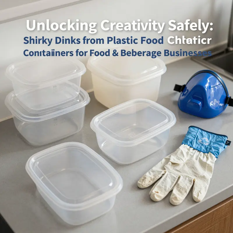 Close-up of #6 polystyrene food containers prepared for safe crafting with Shrinky Dinks, alongside safety equipment.