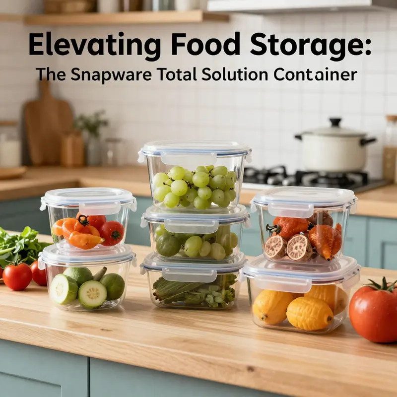 Snapware Total Solution containers arranged on a kitchen counter, surrounded by fresh food products, showcasing their storage capabilities.