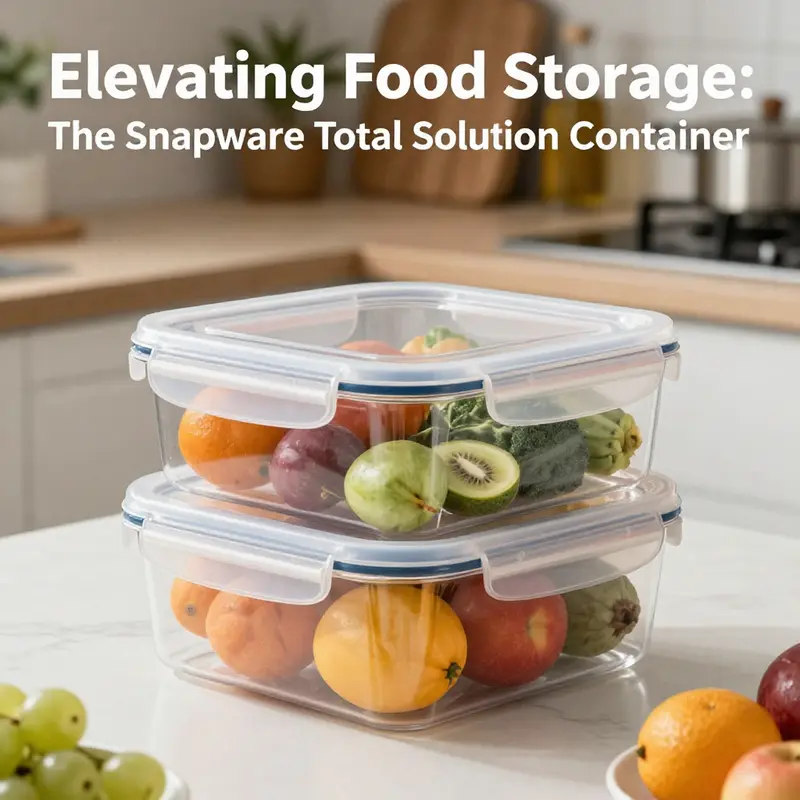 The Snapware Total Solution 1 Container highlighting its clear design and airtight seal, ideal for preserving ingredients.