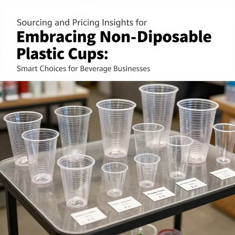 Showcasing the stacked non-disposable plastic cups, highlighting their durability.