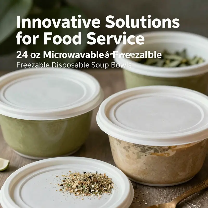 A showcase of the robust design and features of 24 oz soup bowls, perfect for hot or cold food.